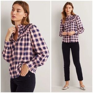 Boden Frilled High Neck Button Up Shirt Size 6 NWT